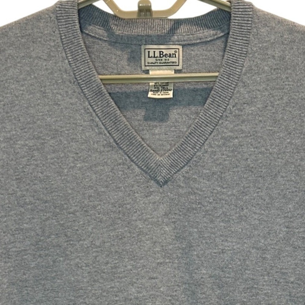 LL Bean V-Neck Sweater XXL Tall Mens Gray Cotton Cashmere Blend Pullover